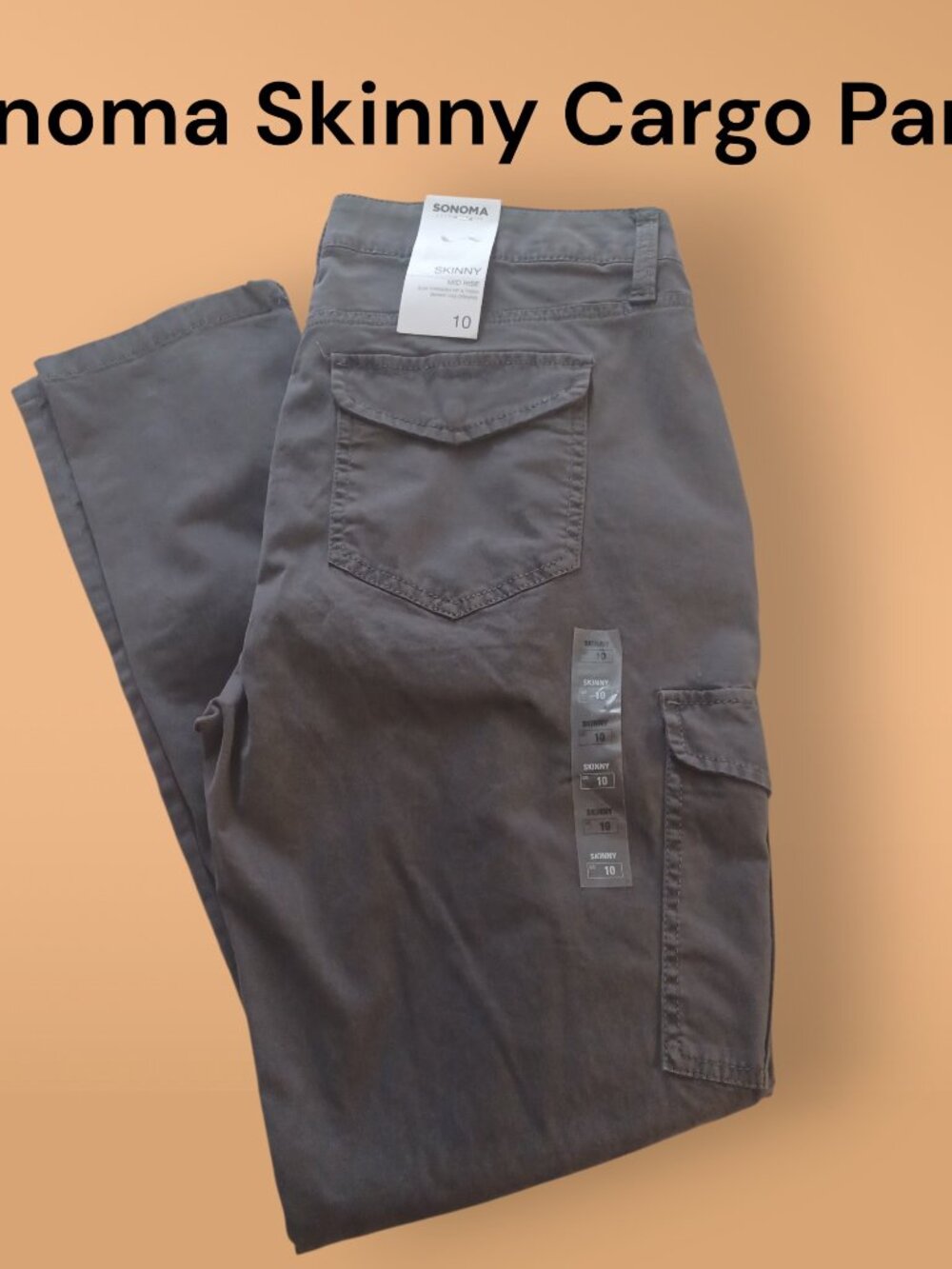 NWT SONOMA Gray Cargo Utility ZIP Ankle Skinny Pants Size 10